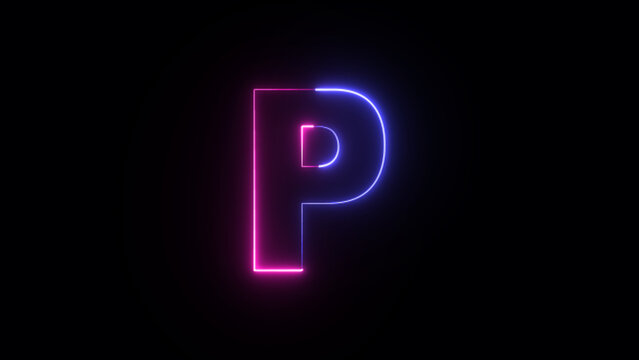 Neon letter P. Two-color looping trendy glowing neon alphabet letter P. Educational concept with neon letter