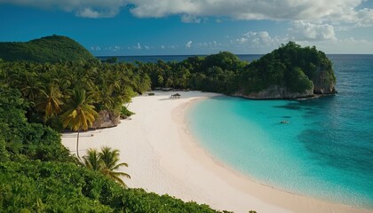 Summer vacation on a tropical island with beautiful beach and palm trees
