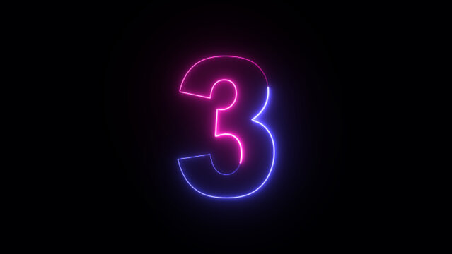 Neon number 3. Two-color looping trendy glowing neon numeric number three. Educational mathematics concept with neon letter