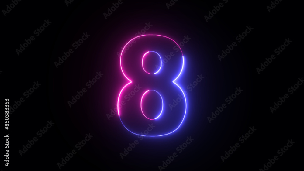 Fototapete neon number 8. two-color looping trendy glowing neon numeric number eight. educational mathematics c