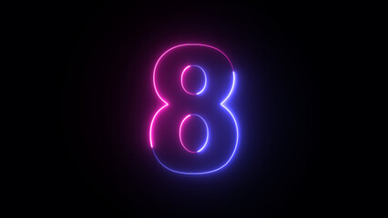 Neon number 8. Two-color looping trendy glowing neon numeric number eight. Educational mathematics concept with neon letter