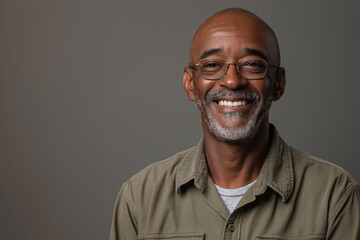 Obraz premium Cheerful Middle-Aged African American Man Smiling At Camera