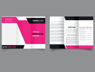 Pink trifold brochure. Brochure design, cover, annual report, poster, Trifold flyer