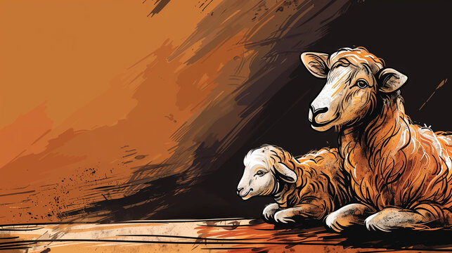 sheep lamb, dark banner copy space, veterinary disease treatment diagnostic