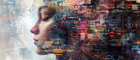 Digital abstracts forming an intricate portrait of a tech visionary.