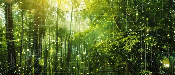 Fototapeta premium Digital grid overlay on a natural forest scene