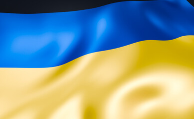 Flag of Ukraine, shiny cloth. Banner, symbol and Ukrainian culture of Israel. Country, nation, election, government, politics and society. 3D illustration