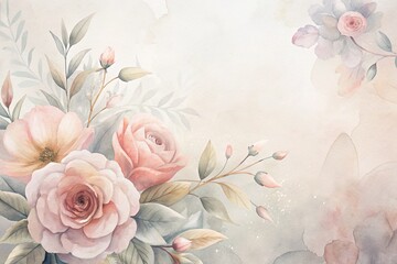 Beautiful flowers in pastel color, watercolor style, copy space. Texture image