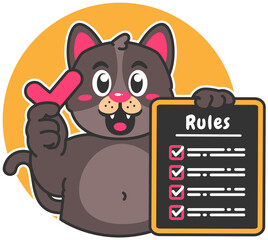 A Cartoon Cat carrying a Rule Board