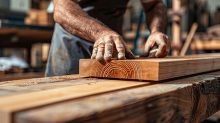 Close-Up of Craftsman at Work in Small Furniture Manufacturing