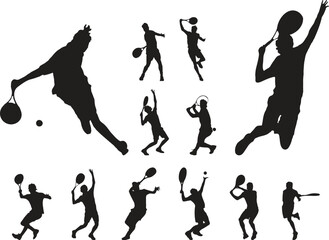 tennis player, tennis pose isolated silhouette in black collection