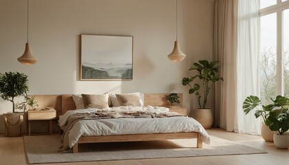 Modern minimalist bedroom .Modern minimalist bedroom with neutral colors and sleek furniture