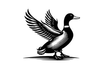 Obraz premium elegant black silhouette style duck logo template vector illustration art isolated on transparent background - Generative AI