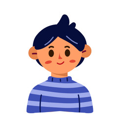 Vector art illustration of a cartoon portrait of a boy with purple clothes and dark hair