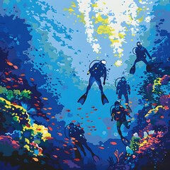 scuba divers exploring an underwater world