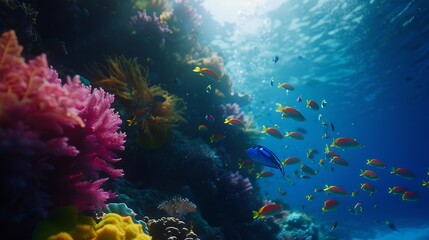 Obraz premium Underwater Diving Tropical Scene With Sea Life In The Reef : Generative AI