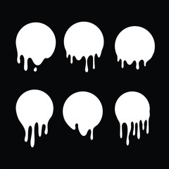 Melted circle white label. Dripping paint design set. Liquid vector signs Paint