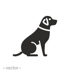 labrador sitting side icon, dog profile, linear puppy silhouette, flat symbol on white background - vector illustration