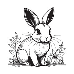 Hand drawn rabbit cute coloring book illustration