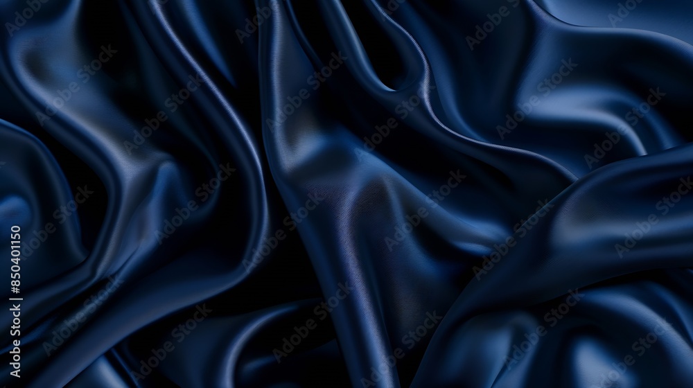 Poster abstract dark background silk satin fabric navy blue color elegant background with space for design 