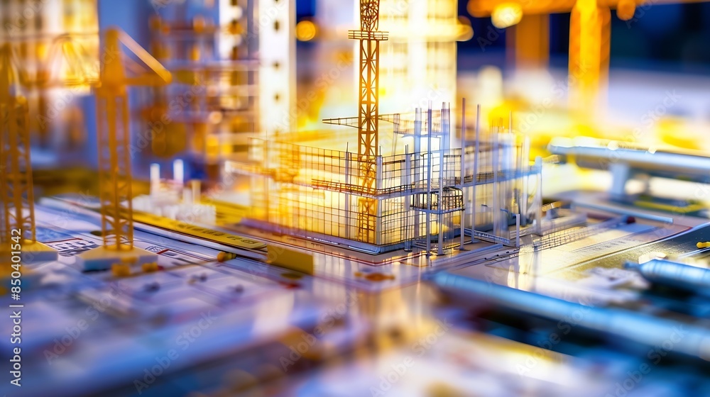 Aufkleber Innovative architecture and inventive civil engineering plan building construction project Creative graphic design showing concept of infrastructure city building by architect worker a : Generative AI