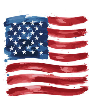 Hand draw vector illustration of Flag of America, USA flag watercolor brush paint isolate on white background