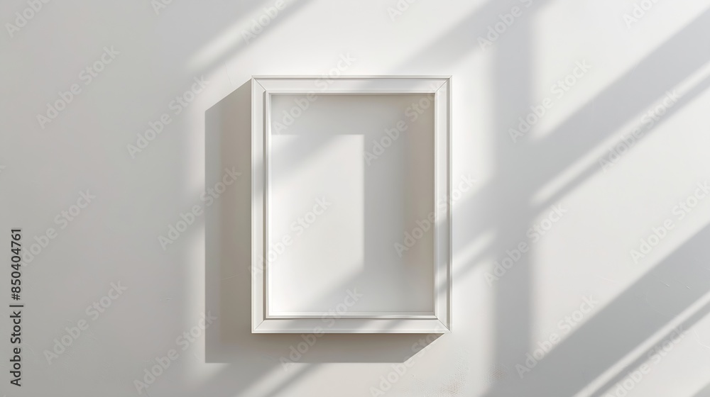 Poster empty picture frame on white wall background with copy space : Generative AI