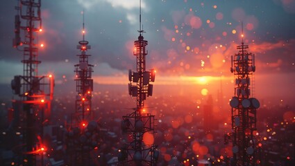 5G network infrastructure in a city, antennas and equipment, realistic photo, detailed
