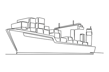 International logistics and cargo delivery concept. Single line draw design vector graphic illustration.