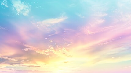 Obraz premium Pastel colors of Majestic real sky with sun Panoramic Sunrise Sundown Sanset Sky with colorful clouds Without any birds Natural Cloudscape Large panorama : Generative AI