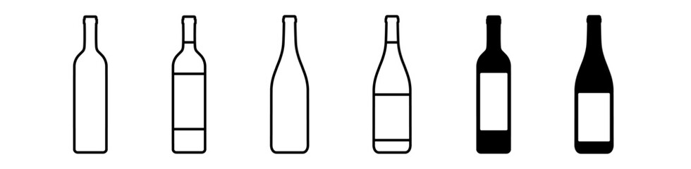 Wine bottle icon set. Bottle symbol. Editable stroke. Vector illustration.