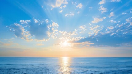 Obraz premium SunsetBlue sea and blue sky with clouds nature background : Generative AI