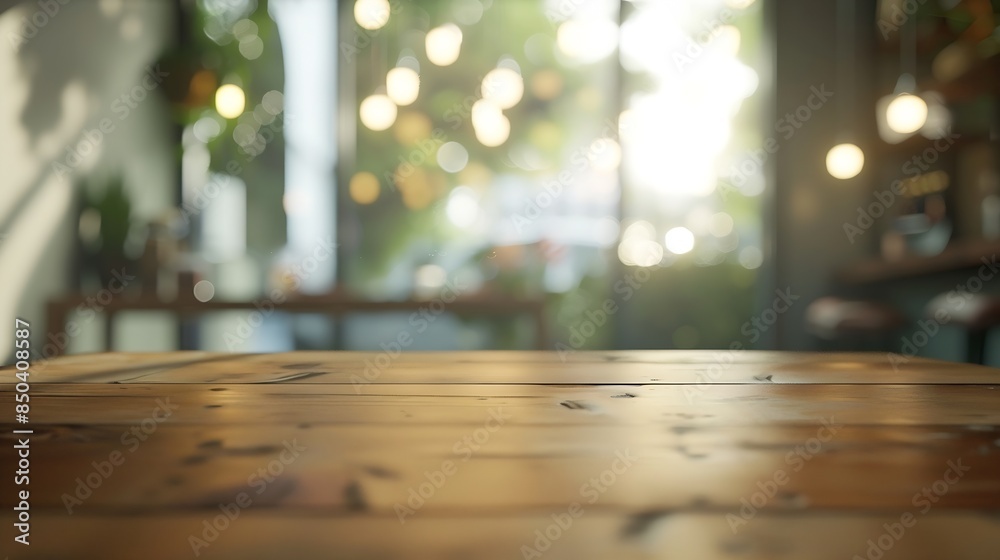 Leinwandbilder empty coffee table over defocused coffee shop background with copy space : generative ai