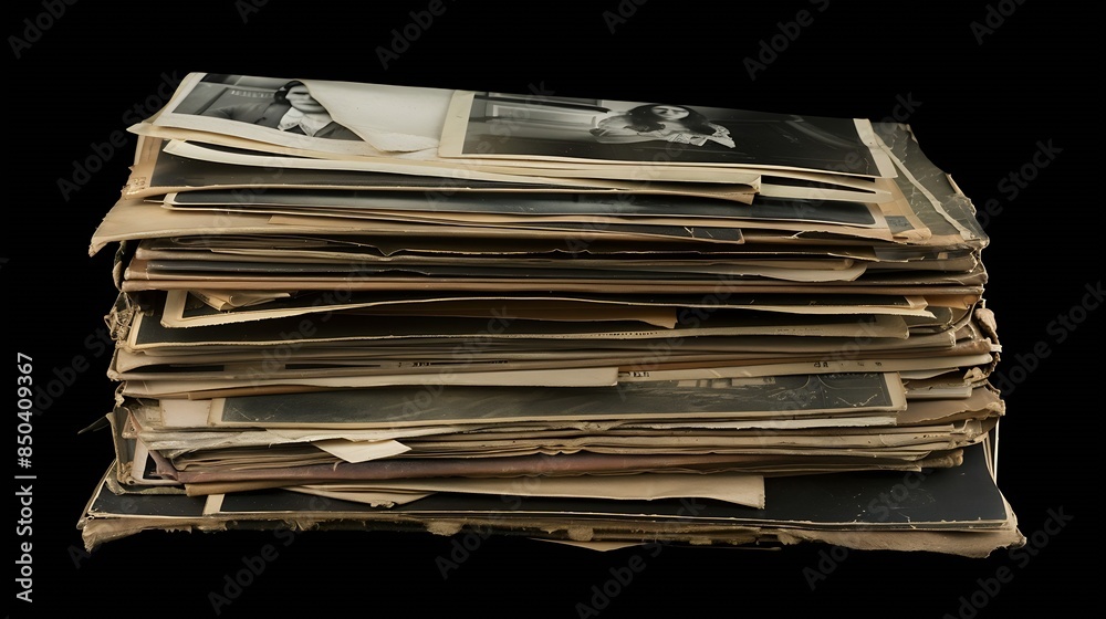 Aufkleber Stack of old photos with clipping path for the inside : Generative AI