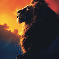 Naklejka premium lion in the sunset