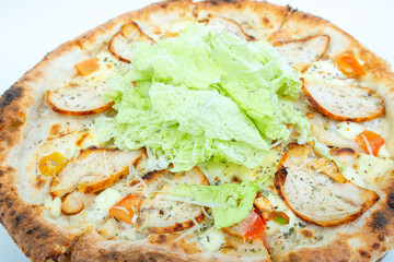 Italian pizza close-up. Appetizing fast food. Varieties of pizza.