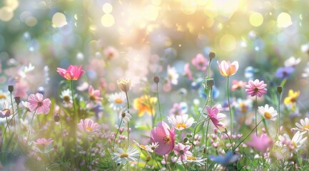 White Flowers Blooming in a Sunny Forest Clearing