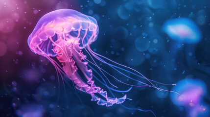 Glowing Jellyfish in Deep Sea, Realistic Free Space Environment