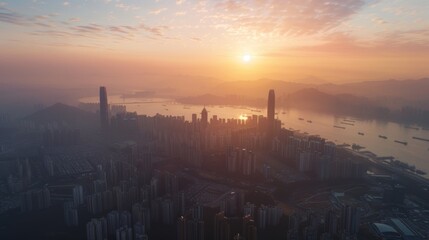 Naklejka premium A cityscape captured by the drone showcasing its ability to stay in the air for extended periods of time thanks to its solar panels.