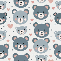 beautiful seamless background with gray and pink teddy bears