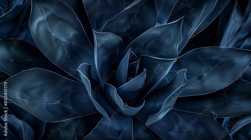 Poster agave cactus abstract natural pattern background dark blue toned : generative ai