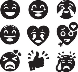 set of emoji in silhouette style