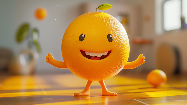 cheerful, animated orange character