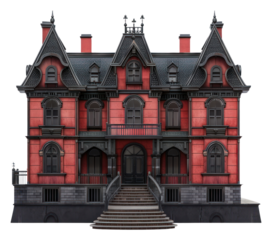 PNG Architecture illustration haunted house building red white background.