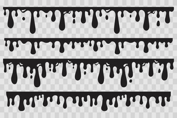 Dripping Paint molten splash, liquid flow abstract shape stain isolated on transparent background. Fluid trickle, border or stencil.