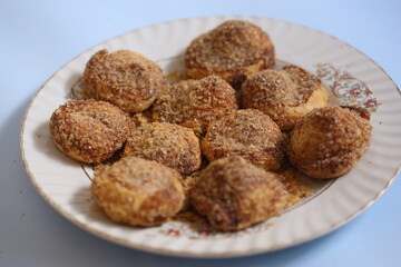 Nan khatai is an Indian sweet and savory eggless cookies loaded with sugar and nuts popular in Pakistan, Bangladesh, Sri lanka, India and Myanmar.