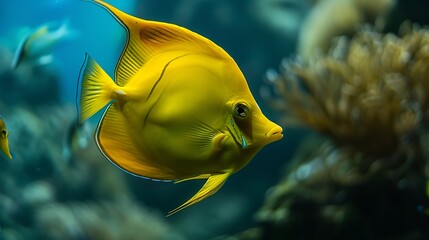 Palais de la Porte Dore Tropical fishes View of a yellow surgeonfish : Generative AI