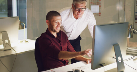 Manager, solution or business people on computer training, feedback review or research online....