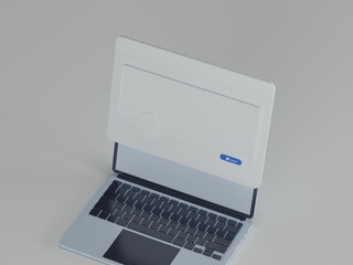 Laptop with floating social media UI 3d illustration with white background	

