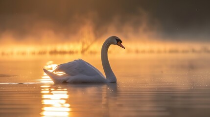 Fototapeta premium Solitary swan during sunrise